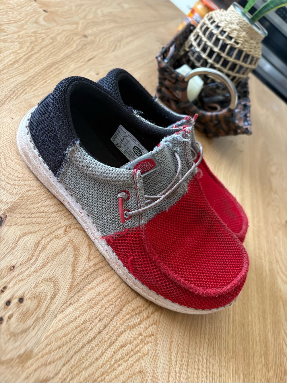 Hey Dude Kids Mesh Slip-On Sneakers in Red, Gray & Black